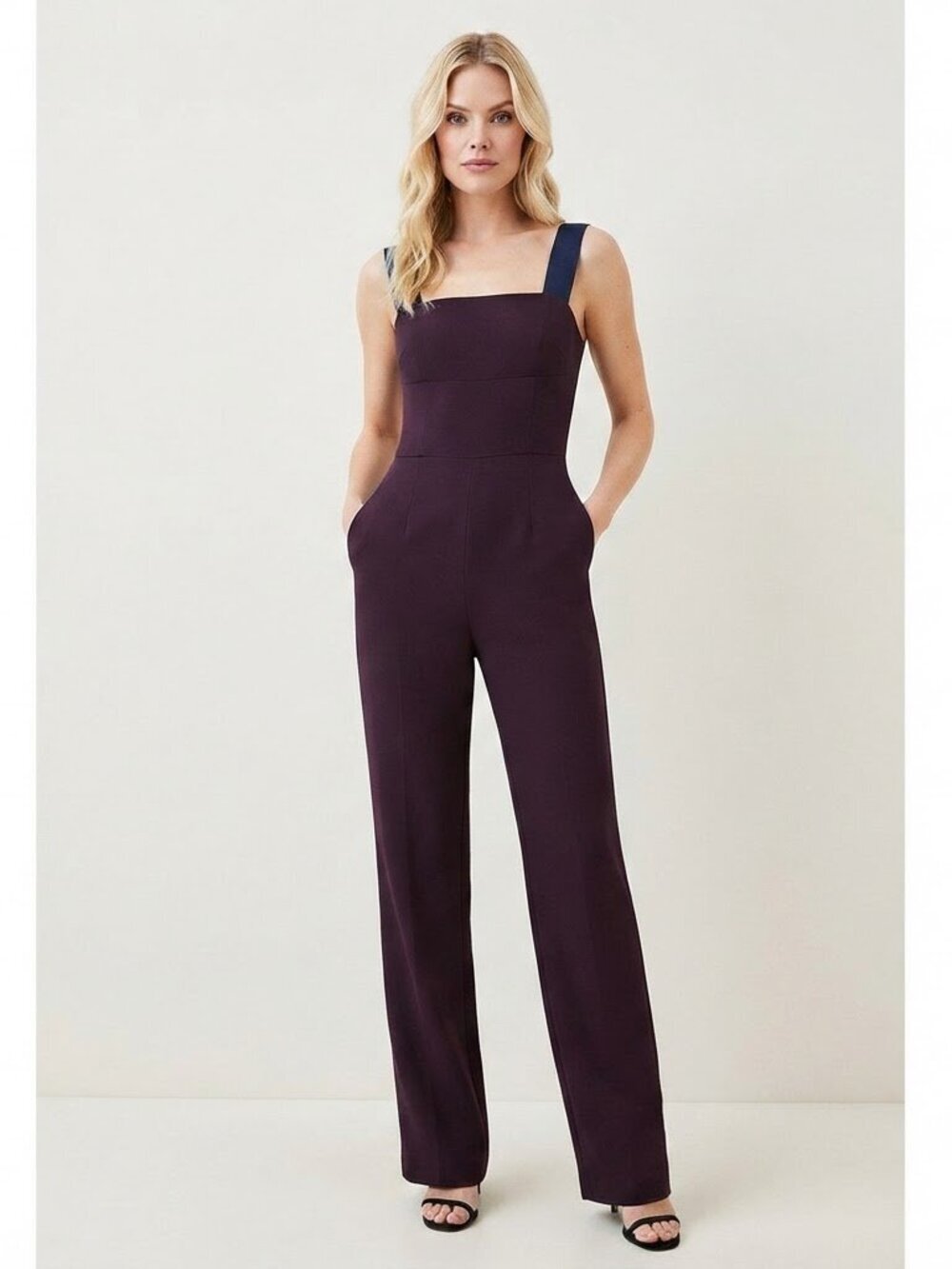 Topshop Cutout Back Sleeveless Square Neck Jumpsuit Maroon Burgundy Size 8